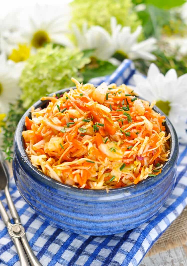 This Amish Sweet and Sour Coleslaw is an easy side dish recipe for picnics and potlucks! Salad Recipes | Cabbage Recipes