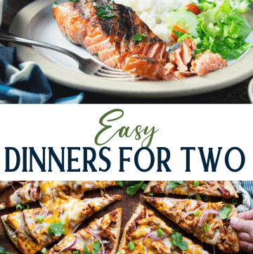 Long collage image of dinner recipes for two