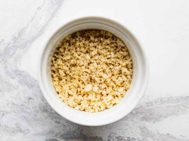 Breadcrumb topping in a small bowl.