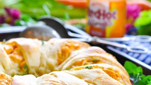 A side shot of a buffalo chicken dip crescent ring