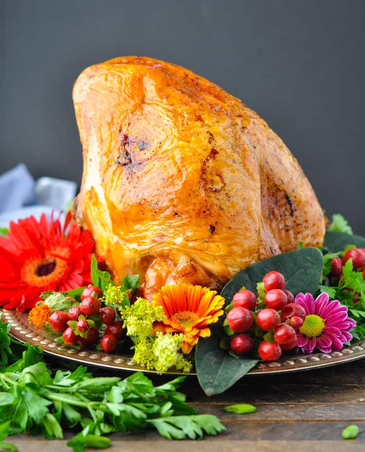 A side shot of a roast turkey breast