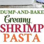 A collage image of creamy shrimp pasta