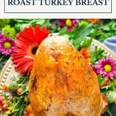 Garlic and herb roast turkey breast with text title box at top.