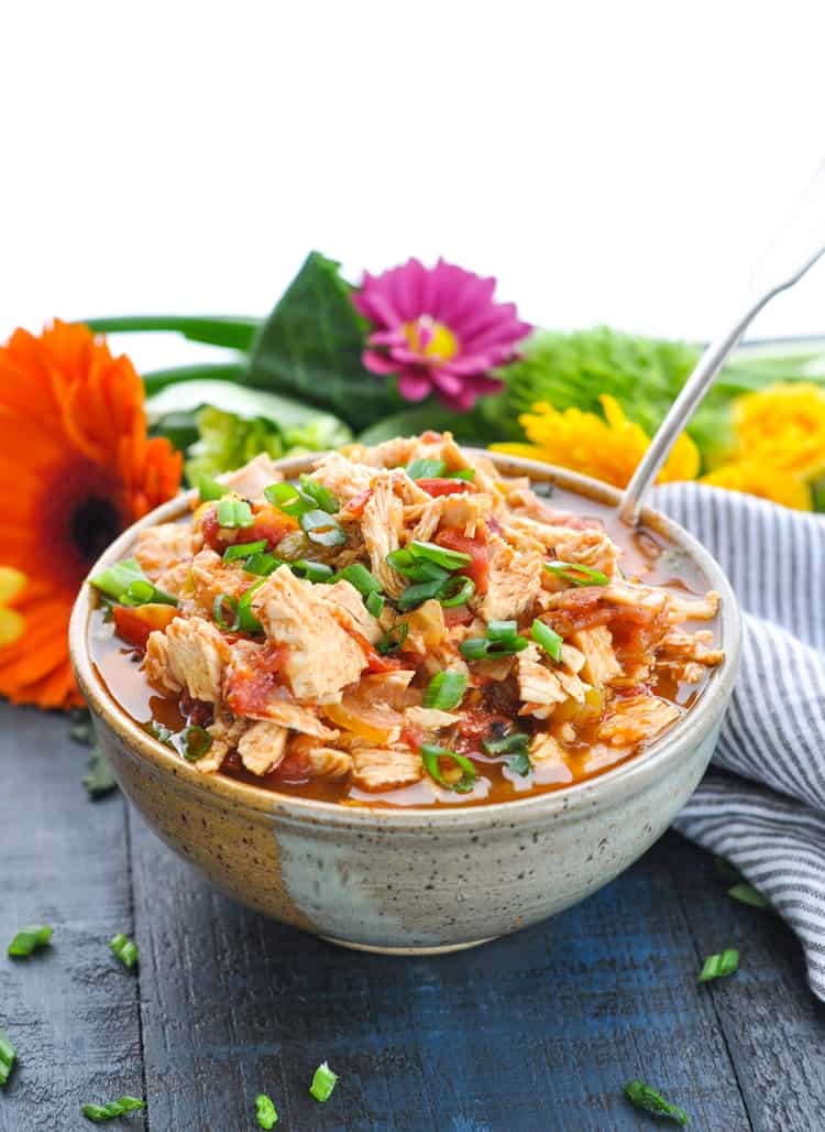 Vertical photo of Instant Pot Chicken in a bowl