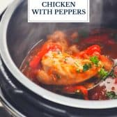Crock Pot or Instant Pot chicken with peppers and onions and text title overlay.