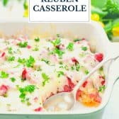 Dump and bake 5 ingredient reuben casserole with text title overlay.
