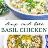 Long collage image of baked basil chicken.