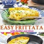 Long collage of easy frittata with cheddar and chives