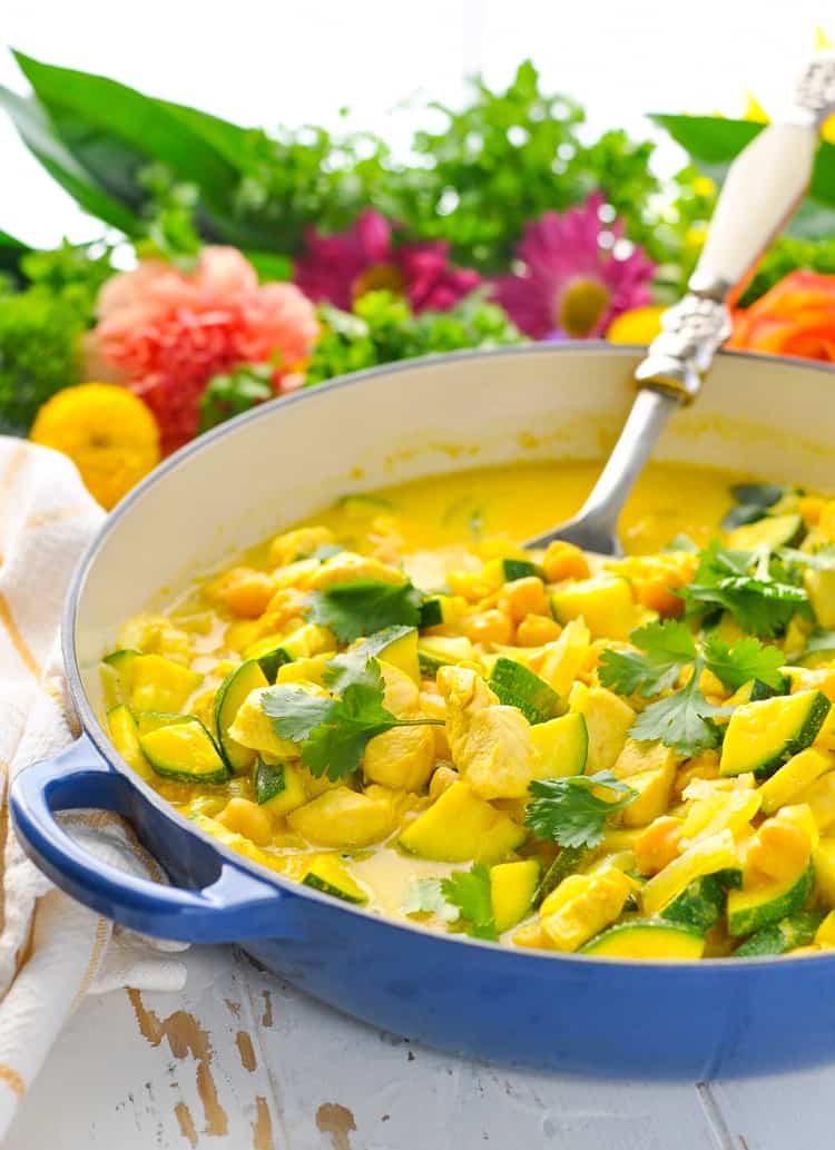A vibrant yellow One Pot Coconut Chicken Curry is a healthy dinner recipe for busy nights!