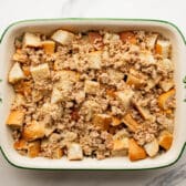 Overnight French toast casserole before baking.