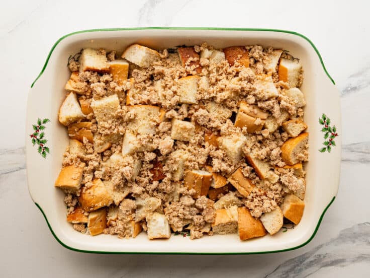 Overnight French toast casserole before baking.