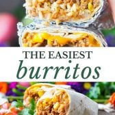 Long collage image of the easiest burrito recipe