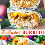 Long collage of the easiest burrito recipe