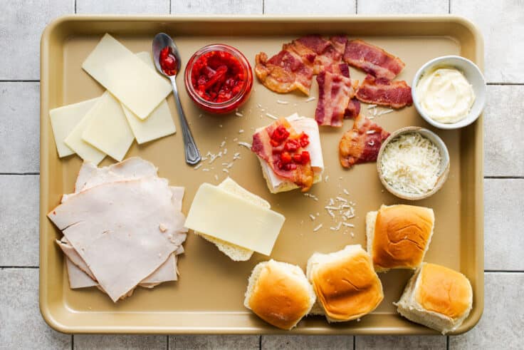 Ingredients for a Kentucky hot brown sliders recipe.