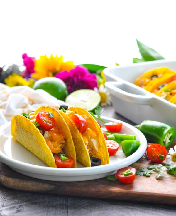 Dump and Bake Chicken Tacos are a fun Mexican food for an easy dinner!