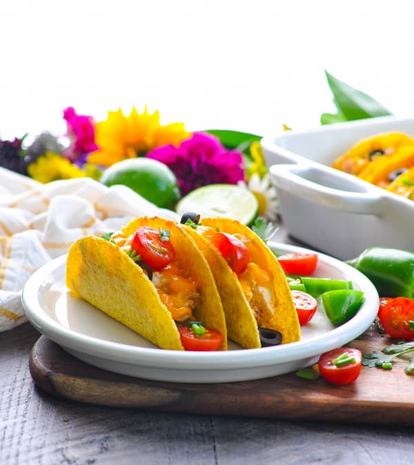 Dump and Bake Chicken Tacos are a kid friendly make ahead dinner