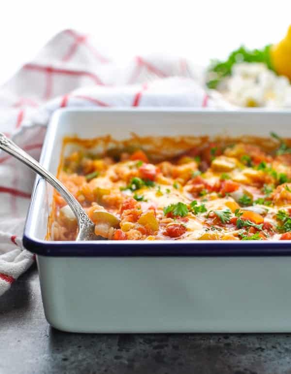 Healthy casseroles like this Dump and Bake Stuffed Bell Peppers are total comfort food!