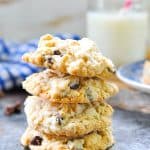 Stack of homemade Oatmeal Chocolate Chip Cookies for an easy dessert recipe