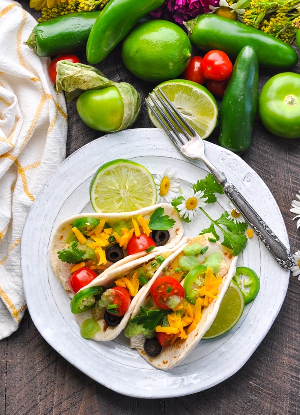 Serve this healthy dinner with chicken tacos and tomatillo salsa verde