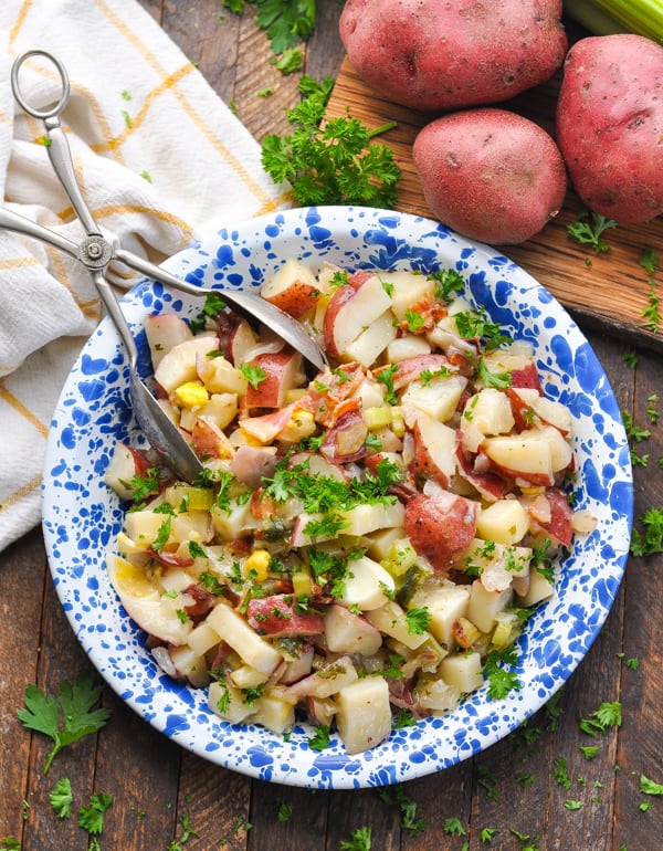 This authentic German Potato Salad recipe is an easy side dish for your next cookout or Oktoberfest dinner!