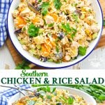 Long collage of Southern Chicken and Rice Salad