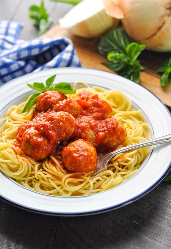 Close up image of bowl of Turkey Meatballs in Sauce