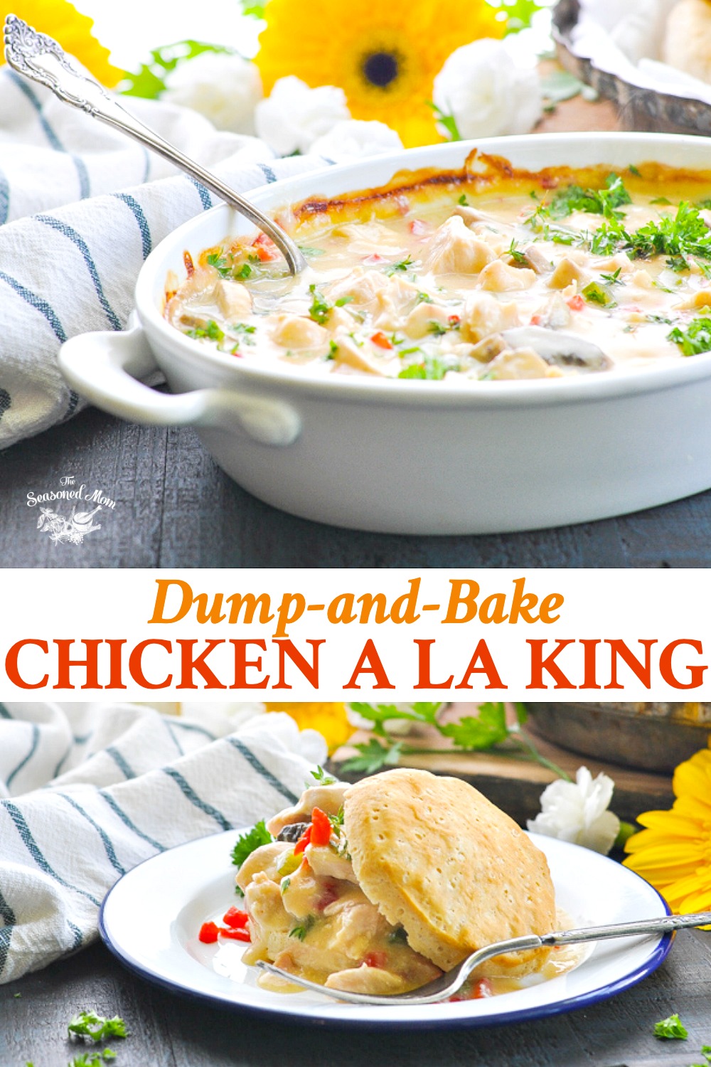 Long collage image of chicken a la king