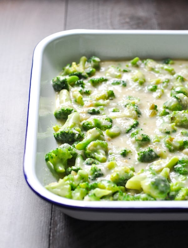 Italian fish recipe with broccoli and rice before baking in the oven