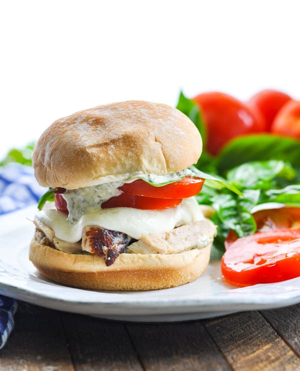 A grilled chicken caprese sandwich is an easy recipe for lunch or dinner in summer!