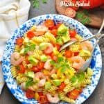 Shrimp and Avocado in pasta salad is an easy and delicious side dish or healthy dinner!