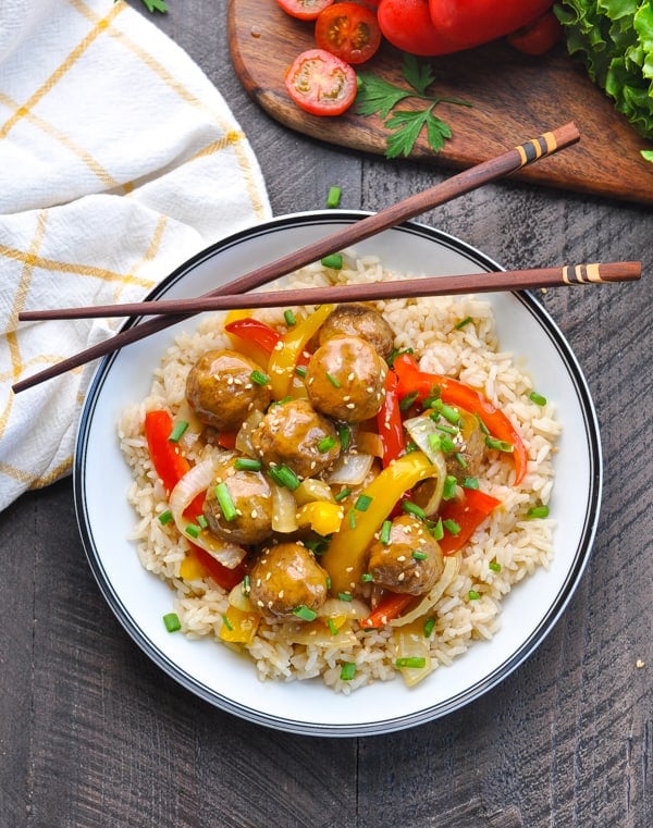 Slow Cooker Chinese Meatballs in a pineapple soy sauce glaze
