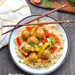 Chinese Meatballs in the slow cooker with vegetables over rice