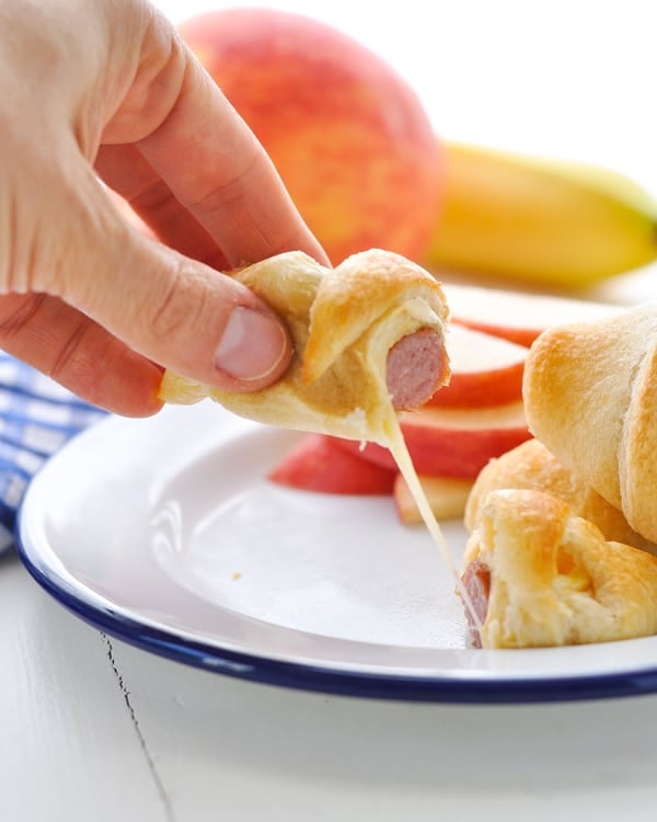 Cheesy pigs in a blanket for snack or appetizer