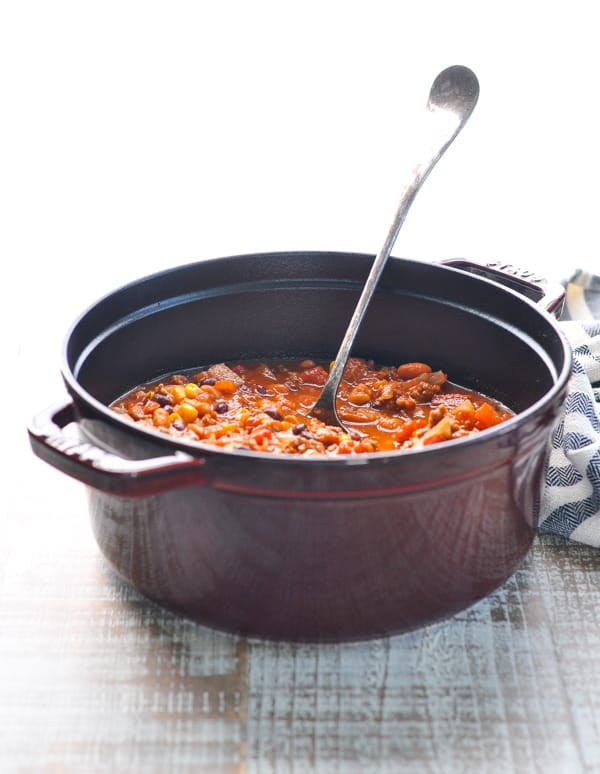 Pot of easy taco soup made with ground beef and rotel