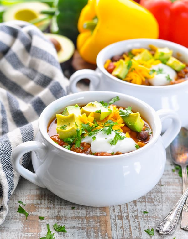 Taco soup on the stove or in the slow cooker for a healthy dinner