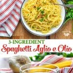 Long vertical image of spaghetti aglio e olio with text