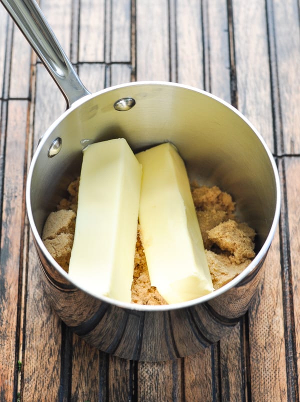 Butter and brown sugar in saucepan