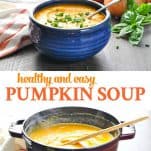 Long collage image of easy pumpkin soup recipe
