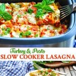 Long vertical collage of healthy and easy slow cooker lasagna in the crock pot
