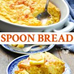 Long collage image of Spoon Bread