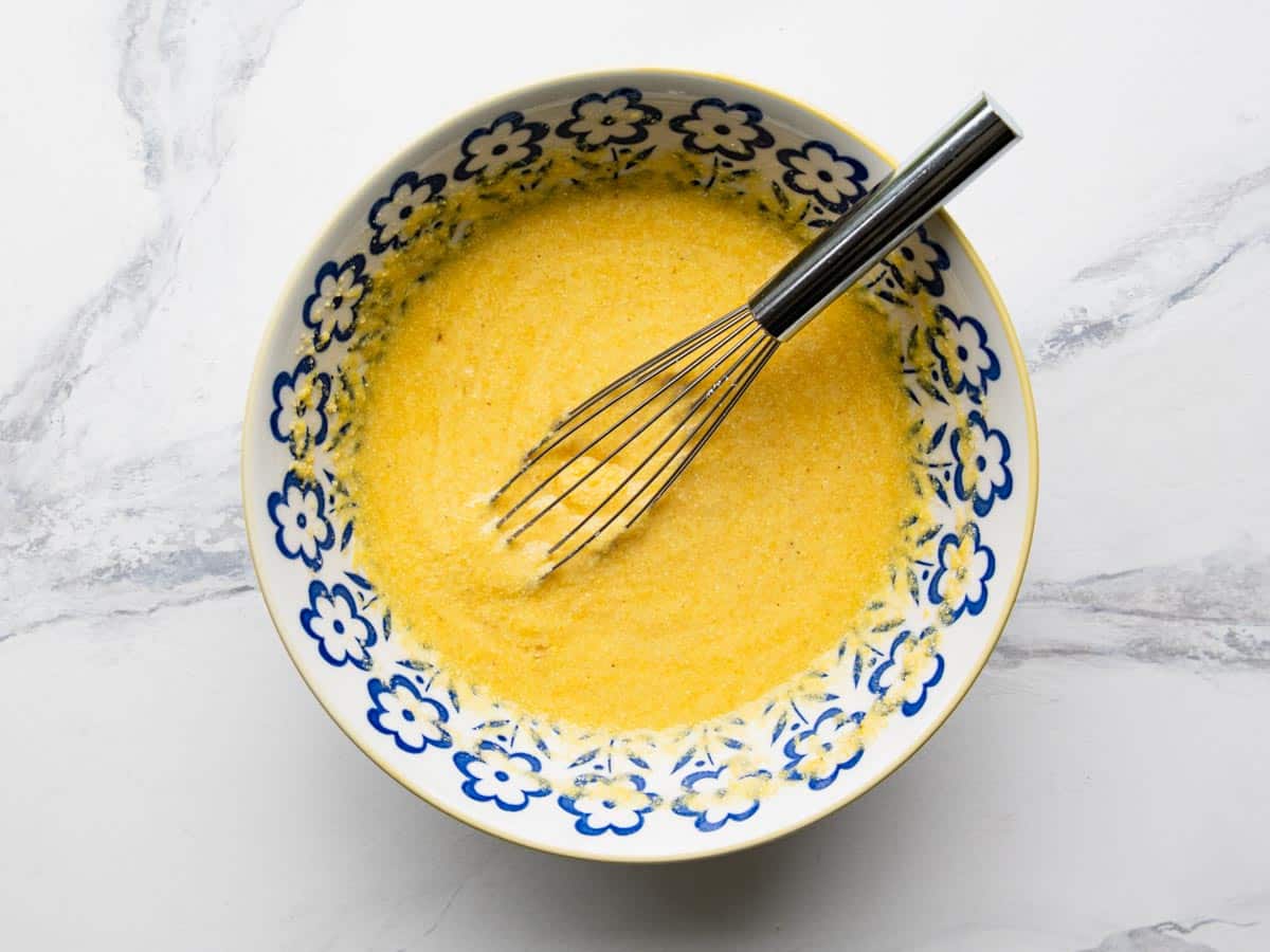 Eggs mixed with cornmeal.