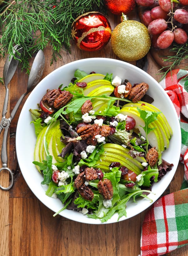 Overhead image of green salad for Christmas dinner