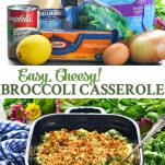 Long collage image of Easy Broccoli Casserole