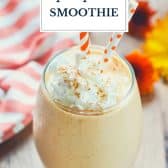 Gingerbread pumpkin smoothie with text title overlay.