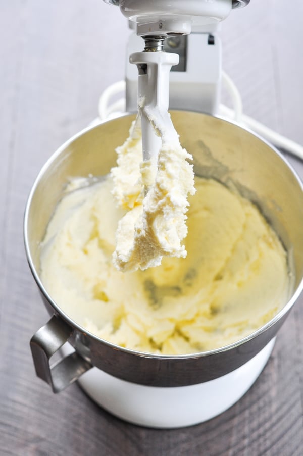 Butter and sugar creamed in mixer