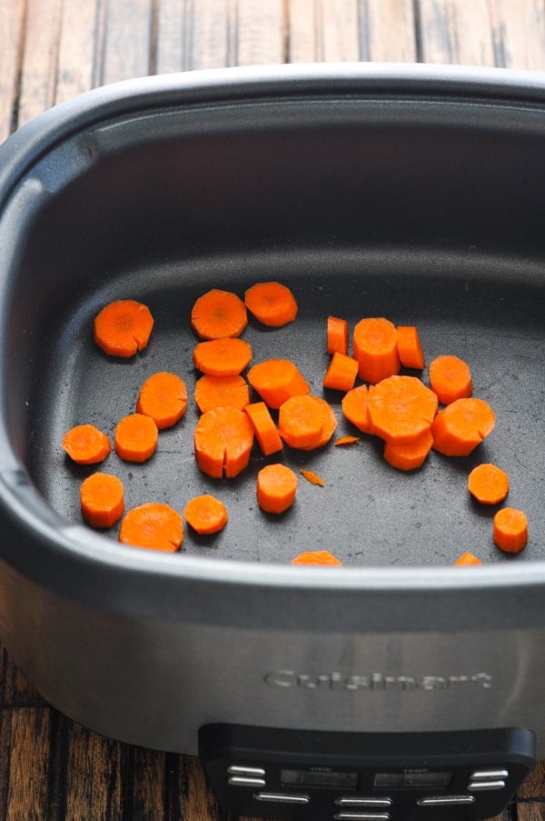 Carrots at bottom of slow cooker