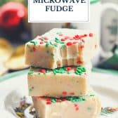 3-ingredient microwave fudge with text title overlay.