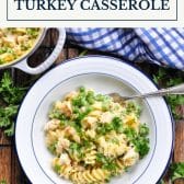 Leftover turkey casserole with text title box at top.