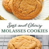 Long collage image of old fashioned chewy molasses cookies.