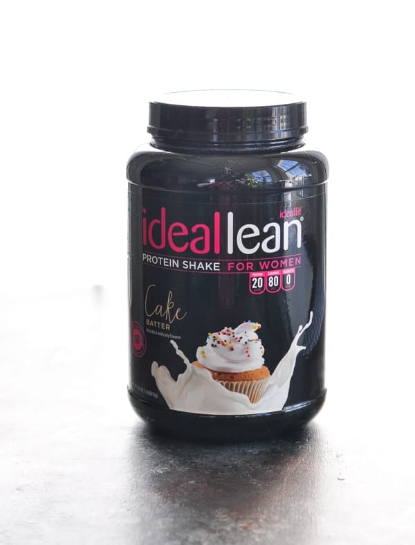 Canister of IdealLean Cake Batter flavor protein powder